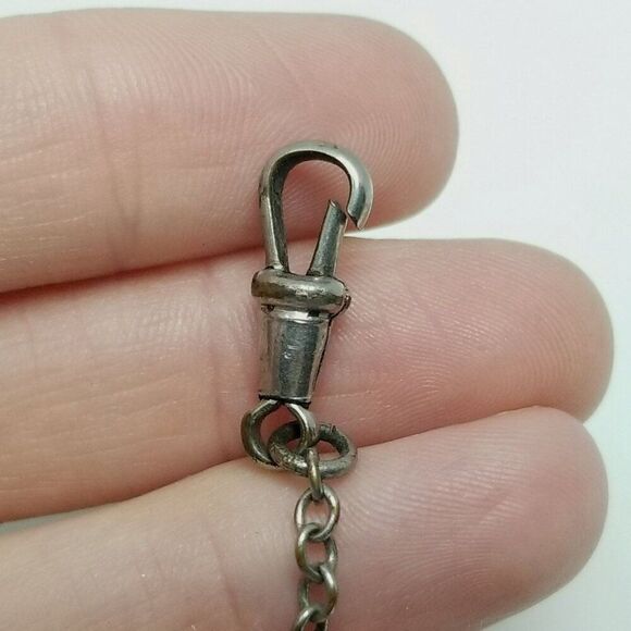 Vintage Watch Chain, J Monogram Slide and Dog Clip, True Silver Plate. Estate - Picture 4 of 8